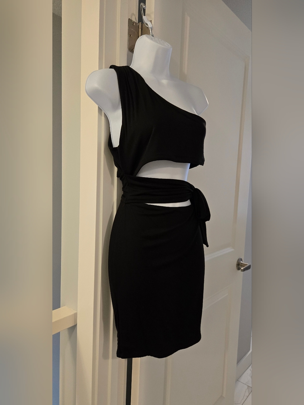 Fashion Nova One-Shoulder Black Cutout Side Tie Dress S - Picture 5 of 16